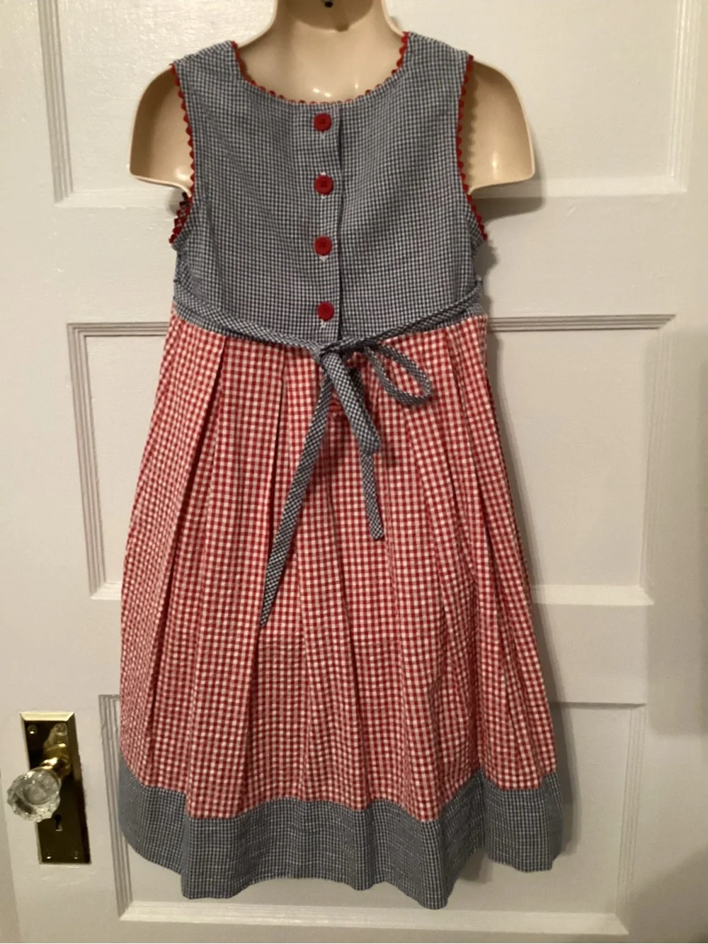 Cottontail Patriotic Red & Blue Gingham Sundress with Flag Patch